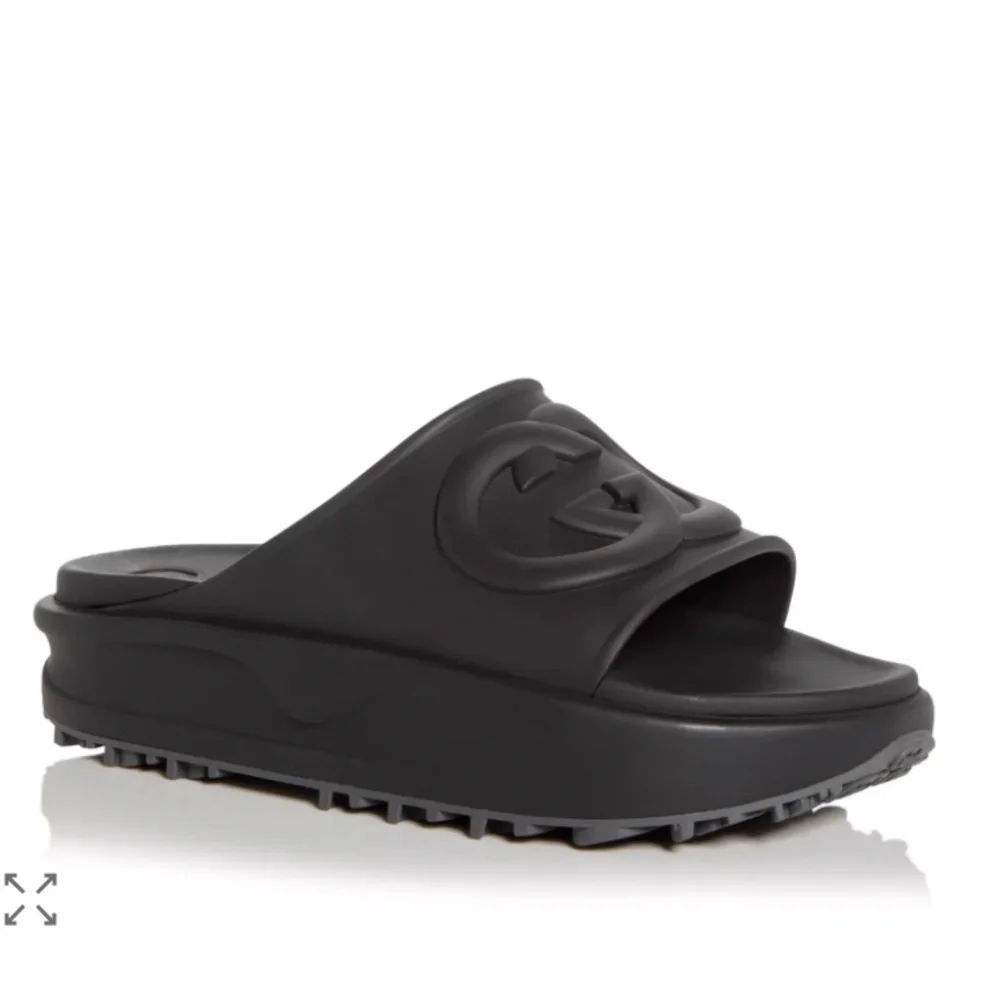 Gucci Interlocking G Logo Black Platform Slides
